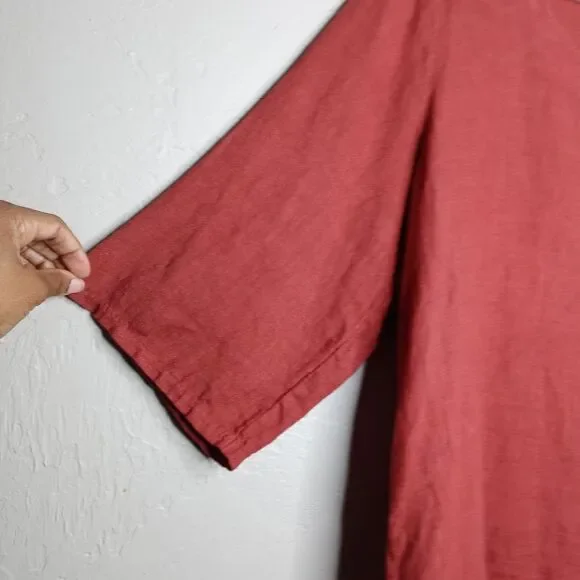 Lungo L'arno 100% Linen Burgundy Lagenlook Top - Picture 3 of 6